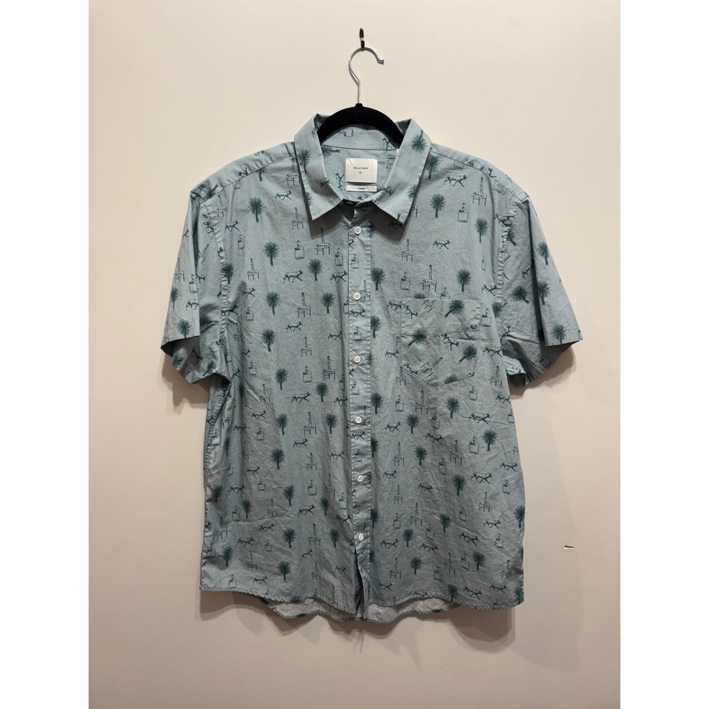 Billy Reid Mens Tuscumbia Shirt Sea Blue Short Sleeve Desert Print XL New